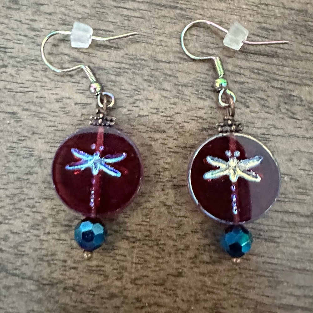 Red and Blue Dragonfly Earrings
